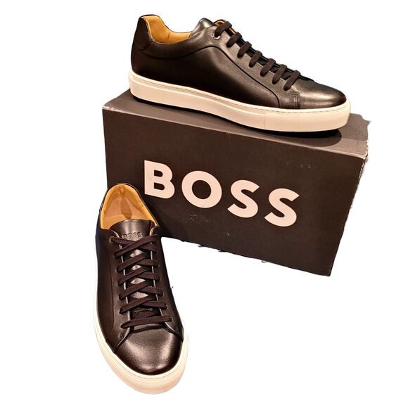 HUGO BOSS Mirage Tenn BUAN Black Leather Tennis Shoe Men's US 12 Italian Made - Picture 1 of 10